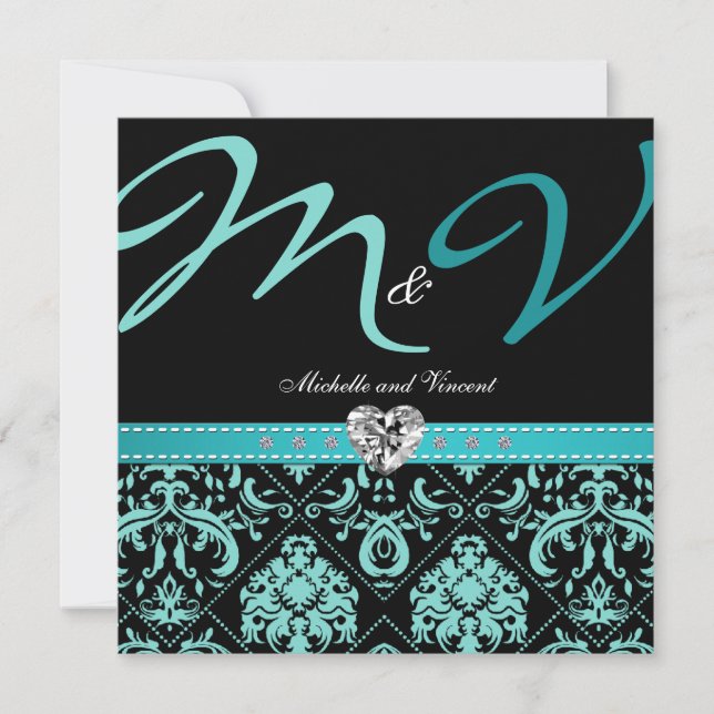 Elegant Aqua Blue Damask-Inbjudningskort Inbjudningar (Framsida)