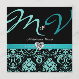 Elegant Aqua Blue Damask-Inbjudningskort Inbjudningar