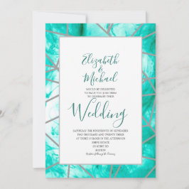 Elegant Aqua Blue Geometric Formal Bröllop Inbjudningar