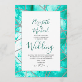 Elegant Aqua Blue Geometric Formal Bröllop Inbjudningar
