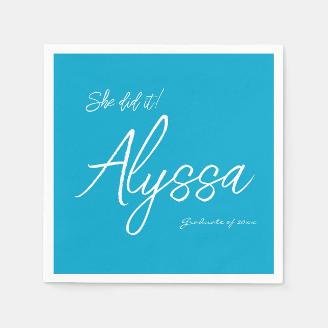 Elegant Aqua Blue Graduation Party She did it Pappersservett (Framsidan)