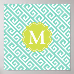 Elegant Aqua Blue Grekiska Nyckel Personligen Poster
