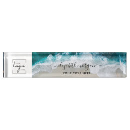 Elegant Aqua Blue Grönt Beach Script-Logotyp