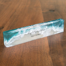 Elegant Aqua Blue Grönt Beach Script Receptionist