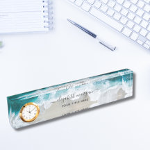 Elegant Aqua Blue Grönt Skript Namn Clock Desk Nam