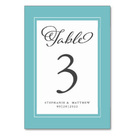 Elegant Aqua Blue Grönt & White Wedding Reception Bordsnummer