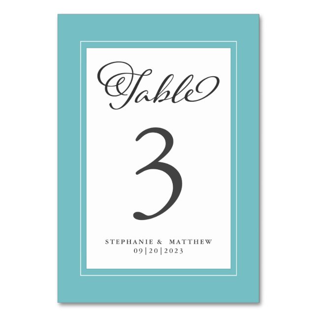 Elegant Aqua Blue Grönt & White Wedding Reception Bordsnummer (Framsidan)