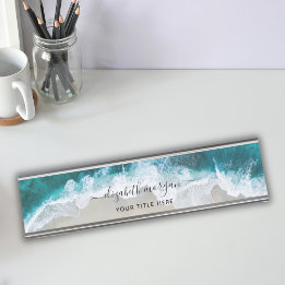 Elegant Aqua Blue-Grönten Namnteckning skript Namn