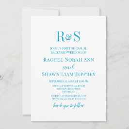 Elegant Aqua Blue Modern Monogram Backyard Bröllop Inbjudningar