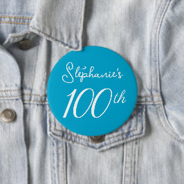 Elegant Aqua Blue Monogram 100:e Födelsedagsfesten Knapp