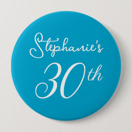 Elegant Aqua Blue Monogram 30års födelsedag Party Knapp