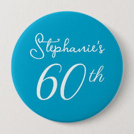 Elegant Aqua Blue Monogram 60:e Födelsedagsfesten Knapp