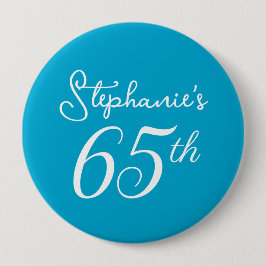 Elegant Aqua Blue Monogram 65e Födelsedagsfest Knapp
