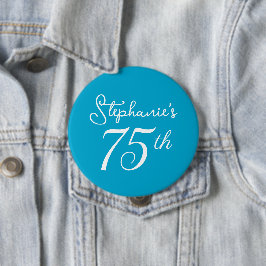 Elegant Aqua Blue Monogram 75:e Födelsedagsfest Knapp