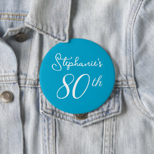 Elegant Aqua Blue Monogram 80:e Födelsedagsfesten Knapp