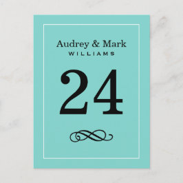 Elegant Aqua Blue Monogram Bröllop Bordsnummer