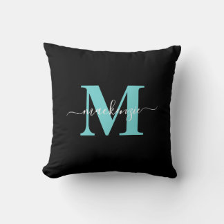 Elegant Aqua Blue Monogram Namn Kudde