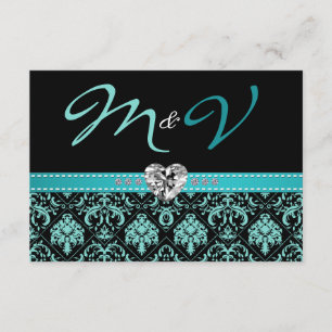 Elegant Aqua Blue och Black Damask med diamanter OSA Kort