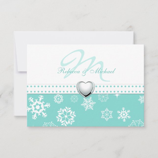 Elegant Aqua Blue och Snöflingor Bröllop OSA Kort (Framsida)