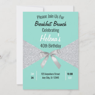 Elegant Aqua Blue & Silver Glitter födelsedag Inbjudningar