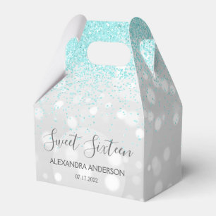 Elegant Aqua Blue Silver Glitter Sweet sixteen Presentaskar