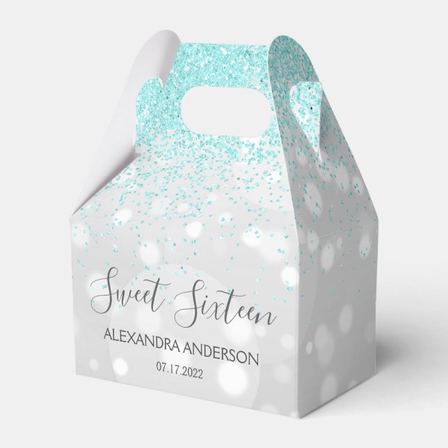 Elegant Aqua Blue Silver Glitter Sweet sixteen Presentaskar (Framsidan Sidan)