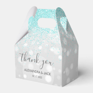 Elegant Aqua Blue Silver Sparkly Glitter Bröllop Presentaskar