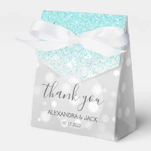 Elegant Aqua Blue Silver Sparkly Glitter Bröllop Presentaskar