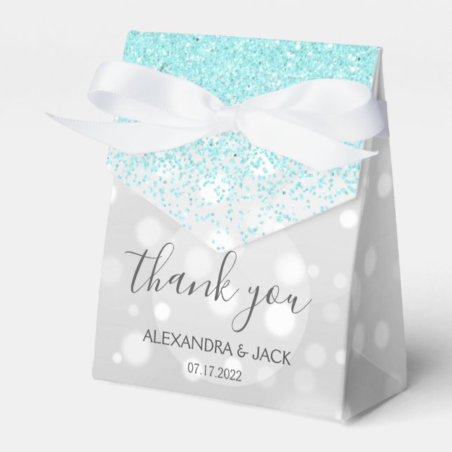 Elegant Aqua Blue Silver Sparkly Glitter Bröllop Presentaskar (Framsidan Sidan)
