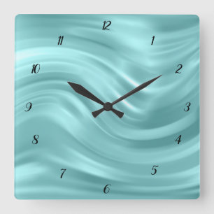 Elegant Aqua Blue Swirl Design Decorative Fyrkantig Klocka
