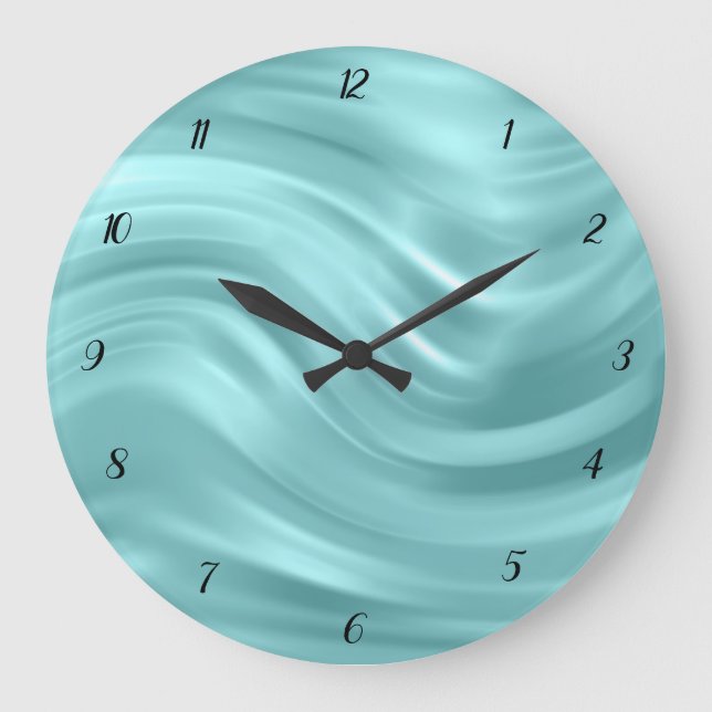 Elegant Aqua Blue Swirl Design Decorative Stor Klocka (Framsida)