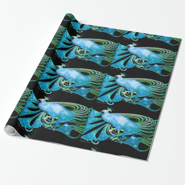 ELEGANT AQUA BLUE TURQUOISE PEACOCK OCH GEM STONES PRESENTPAPPER (Utrullad)