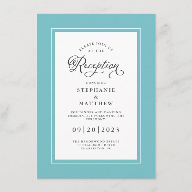 Elegant Aqua Blue Wedding Chic Gräns Tilläggskort (Framsida)