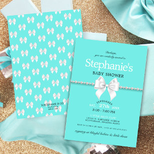 Elegant Aqua Blue White Bow Tiffany Baby Shower Inbjudningar
