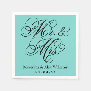 Elegant Aqua Bröllop Mr and Mrs Script Pappersservett
