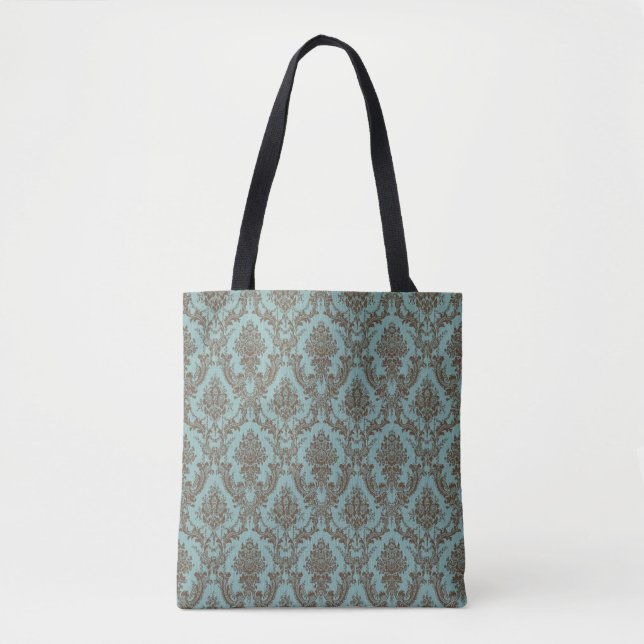 Elegant Aqua & Chocolate Damaskmönster | Vintage  Tygkasse (Framsida)