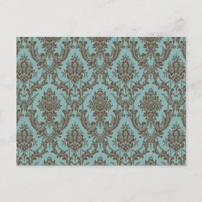Elegant Aqua & Chocolate Damaskmönster | Vintage  Vykort (Framsida)