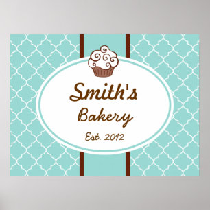 Elegant Aqua Cupcoa Business Sign Art Skriv ut Poster