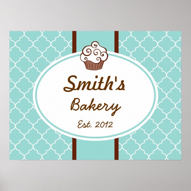 Elegant Aqua Cupcoa Business Sign Art Skriv ut Poster (Framsidan)