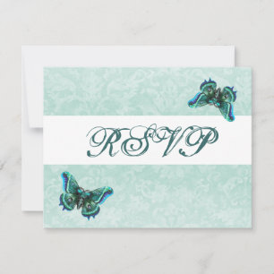 Elegant Aqua Damask Butterflies OSA Bröllop Kort
