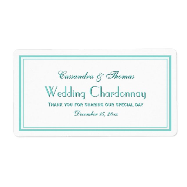 Elegant Aqua Framework 2H Vin Flaska-etikett Fraktsedel (Framsidan)