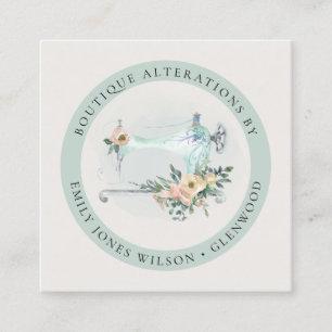 Elegant Aqua Grått Sewing Maskin Blommigt Tailor Fyrkantigt Visitkort