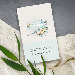 Elegant Aqua Grått Sewing Maskin Blommigt Tailor Visitkort