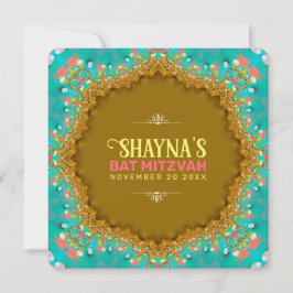 Elegant Aqua Guld Satin Snöre Bat mitzvah Inbjudningar