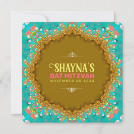 Elegant Aqua Guld Satin Snöre Bat mitzvah Inbjudningar
