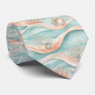 Elegant Aqua Korall Havsmönster Slips