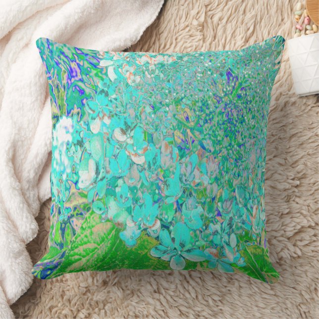 Elegant Aqua och Grön Limelight Hydrangea detalj Kudde (Filt)