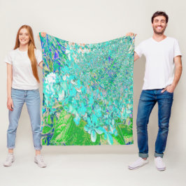 Elegant Aqua och Grönt Limelight Hydrangea Detail Fleecefilt