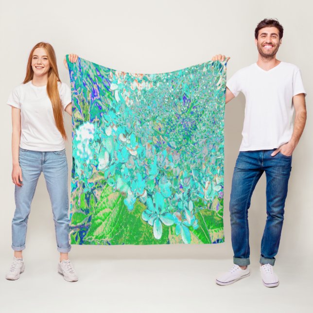 Elegant Aqua och Grönt Limelight Hydrangea Detail Fleecefilt (På plats)