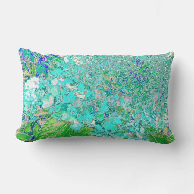 Elegant Aqua och Grönt Limelight Hydrangea Detail Lumbarkudde (Framsida)